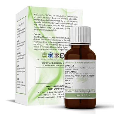 Allin Exporters Tea Tree Essential Oil Undiluted & Pure Aromatherapy Therapeutic Grade for Healthy Skin Hair & Face (15 ML)